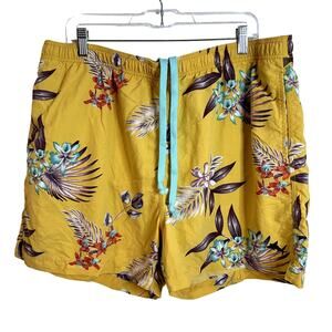 Tommy Bahama Swim Trunks Mens Size XL Yellow Floral 5"  Resort Hawaii Preppy
